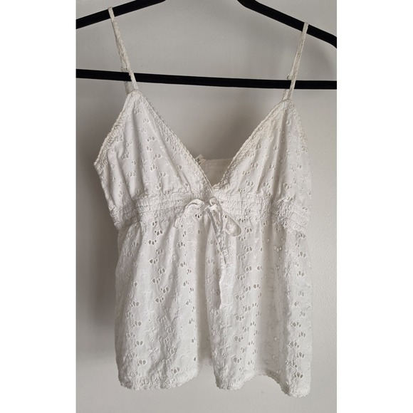 John Galt Tops - John Galt White Floral Cotton Tank Top Eyelet Babydoll Bow Romantic